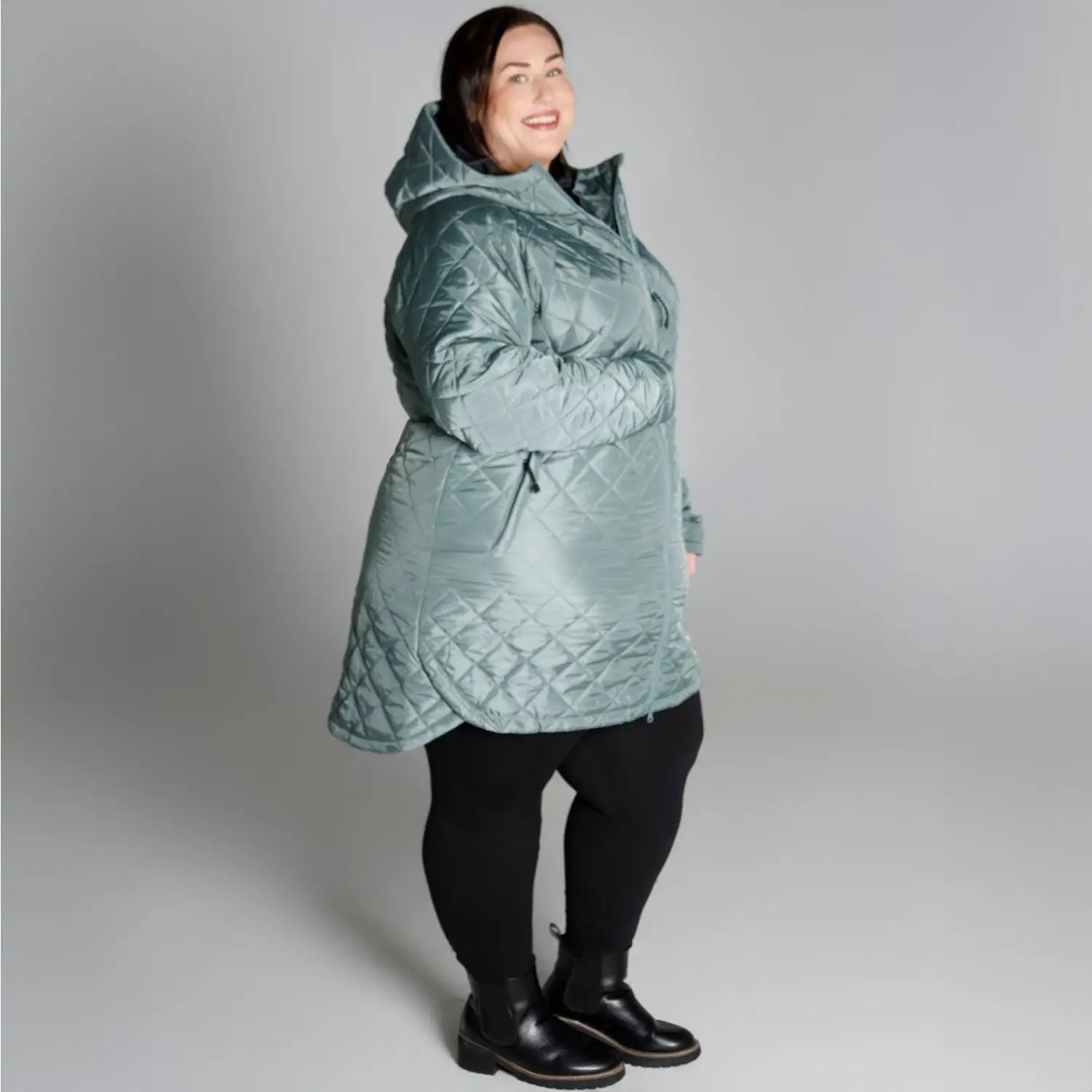 Women’s Plus Size Quilted Hooded Anorak jacket, transitional mid-weight long coat