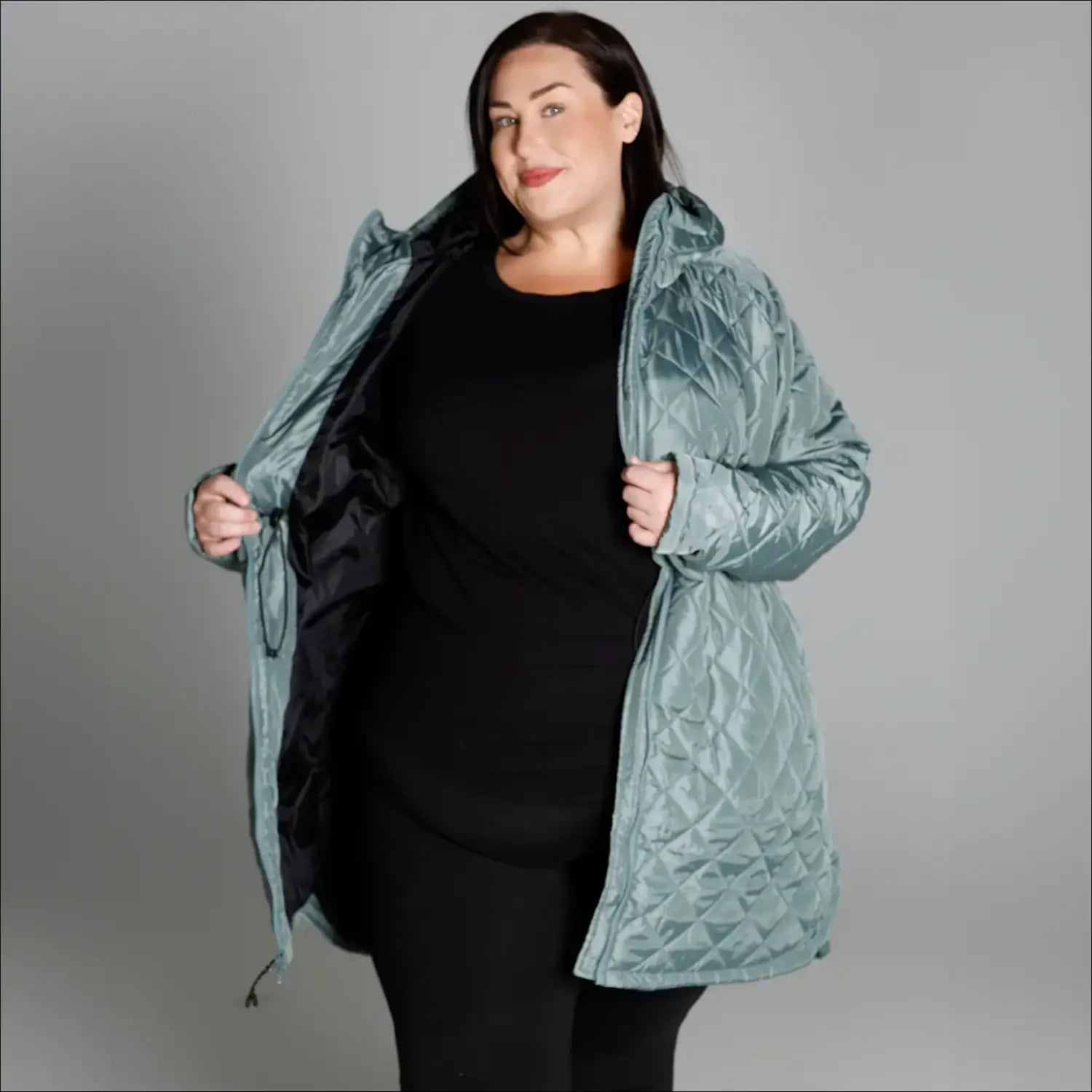 Women’s Plus Size Quilted Sage Green Winter Coat for Transitional Seasons