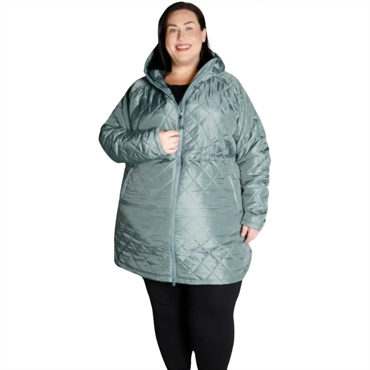 Plus Size Quilted Hooded Puffer Coat for Women’s Transitional Mid Weight Jacket