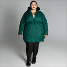 Green quilted puffer coat women’s plus size long jacket Savvy transitional mid weight