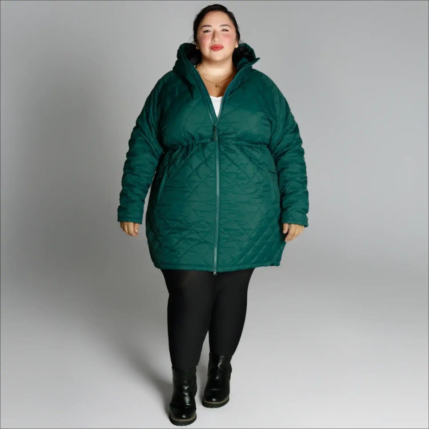 Green quilted puffer coat women’s plus size long jacket Savvy transitional mid weight