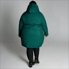 Emerald green quilted puffer coat for women’s plus size transitional long jacket