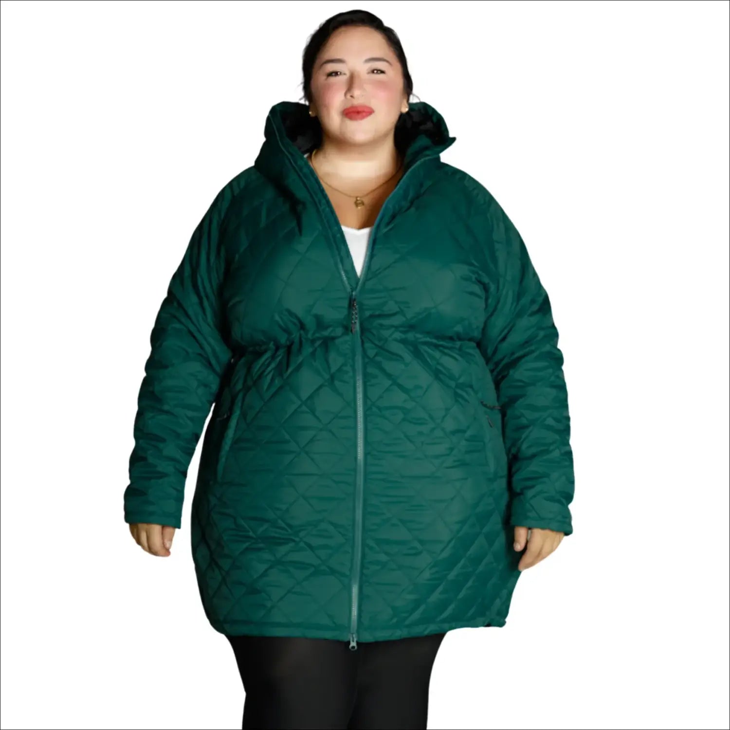 Green quilted puffer coat women’s plus size transitional long jacket for winter warmth