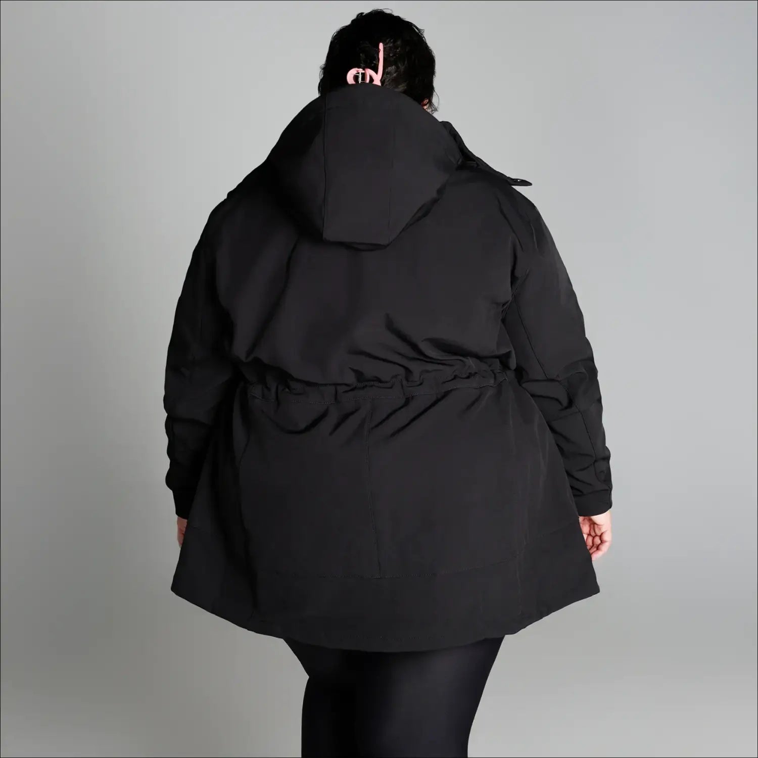 Women’s Plus Size Stowe 1X-6X Black Hooded Parka Mid Length Soft Shell Jacket