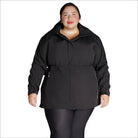 Black plus-size soft shell jacket for women in Stowe 1X-6X mid-length style
