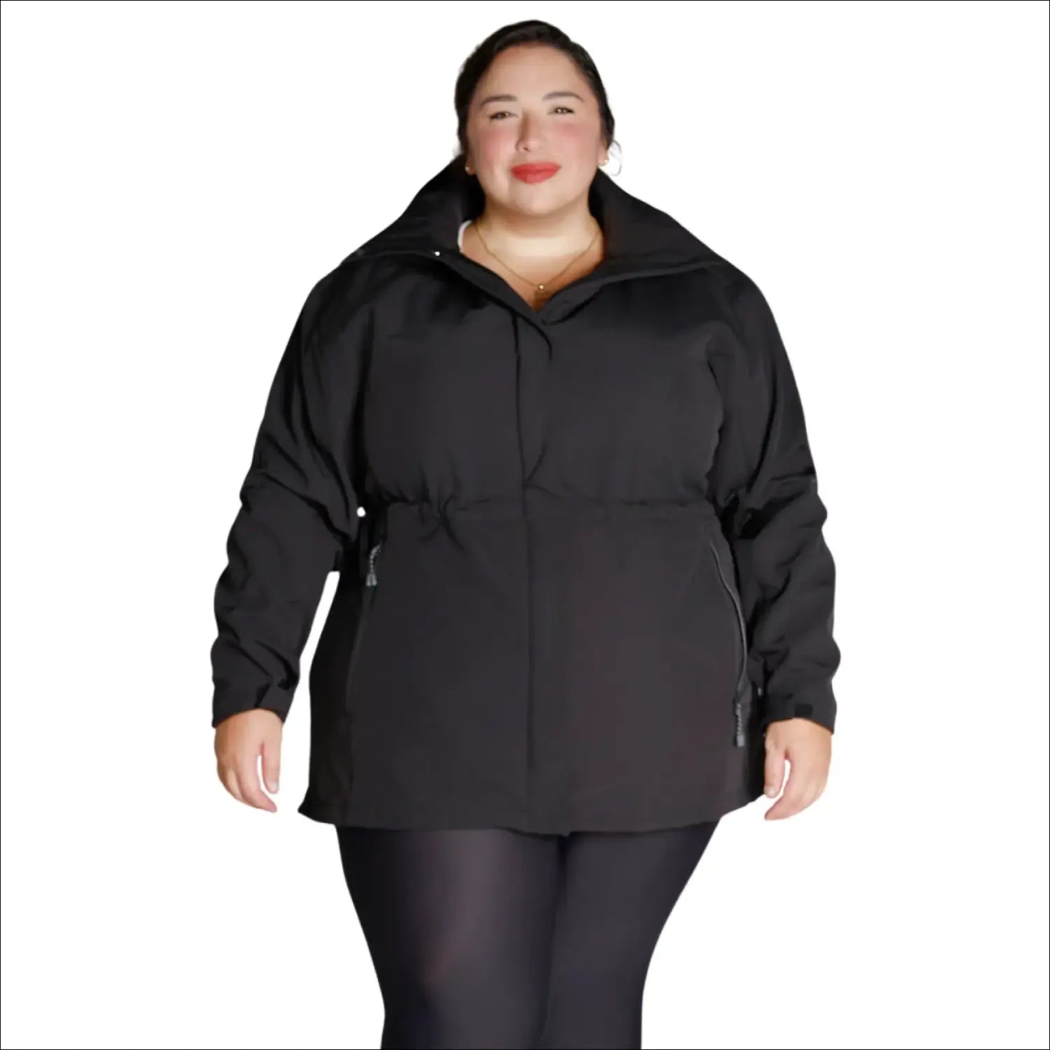 Black plus-size soft shell jacket for women in Stowe 1X-6X mid-length style