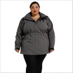 Woman wearing a gray Plus Size Stowe 1X-6X Mid Length Soft Shell Jacket
