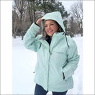 Light green hooded insulated snowboarding winter jacket for women in plus size Sugarcoat Outerwear