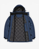 Navy Siberian III insulated soft shell jacket from Snow Country Outerwear Mens Big and Tall, flat lay interior, 2XL to 7XL regular and tall
