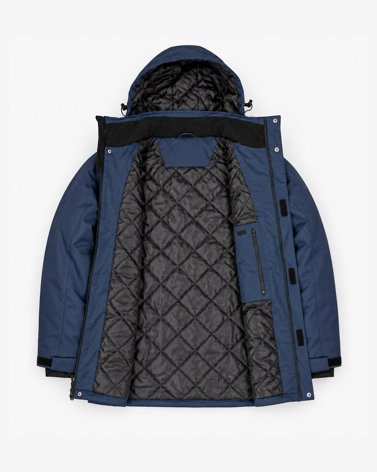 Navy Siberian III insulated soft shell jacket from Snow Country Outerwear Mens Big and Tall, flat lay interior, 2XL to 7XL regular and tall