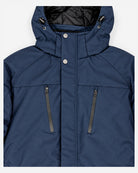 Navy Siberian III insulated soft shell jacket from Snow Country Outerwear Mens Big and Tall, hood detail, 2XL to 7XL regular and tall