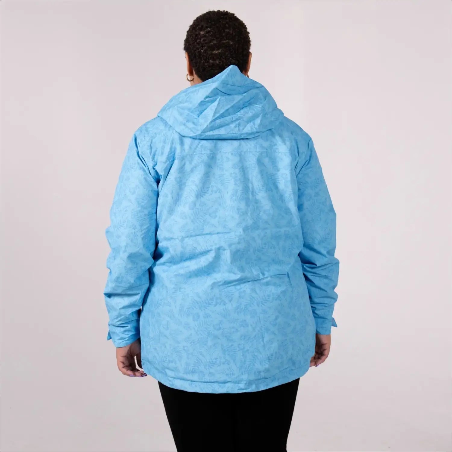 Light blue patterned hooded women’s plus size rain jacket waterproof windbreaker