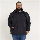 Man in a black hooded rain jacket showcasing Men’s Big 3XL-7XL Windbreaker Outerwear