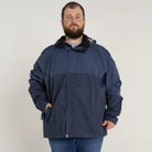 Men’s navy blue hooded rain jacket for spring fall and snow outdoor weather