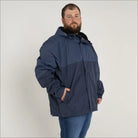 Man in blue rain jacket wearing Men’s Big 3XL-7XL Windbreaker Coat for Spring Fall Snow