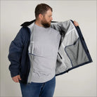Man wearing open blue Men’s Big 3XL-7XL Rain Jacket Windbreaker Cloudburst Coat
