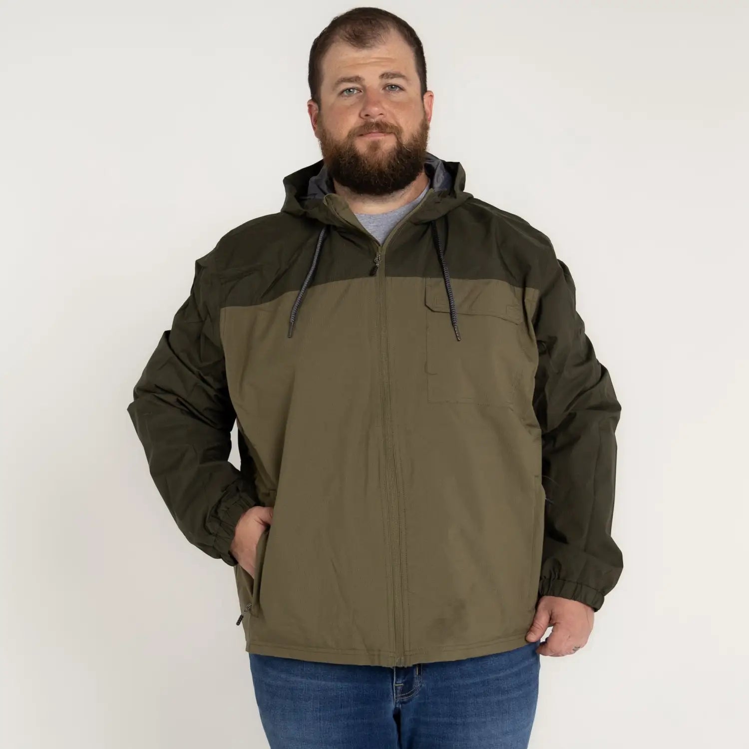 Olive green hooded jacket from Snow Country Outerwear 3X-7X Men’s Big Rain Jacket Windbreaker
