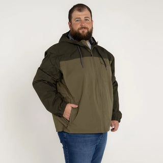 Two-tone olive green hooded jacket from Snow Country Outerwear Men’s Rain Jacket
