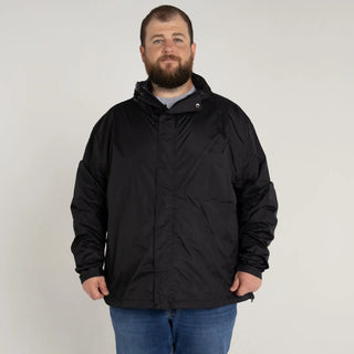 Black hooded jacket from Snow Country Outerwear Mens Packable Rain Jacket collection