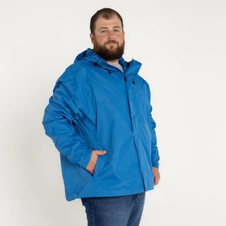 Blue hooded rain jacket from Snow Country Outerwear in big sizes 3XL to 7XL