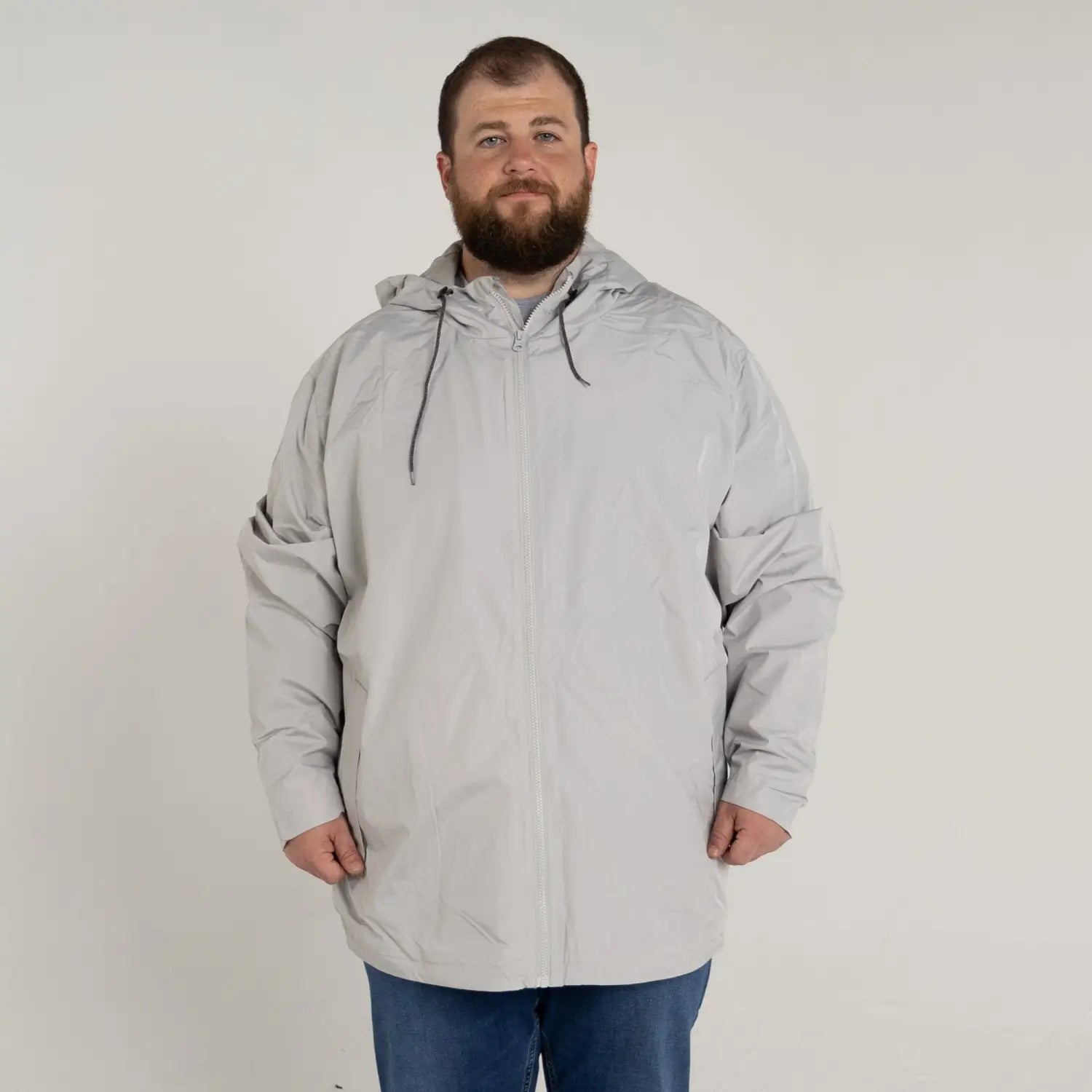 Gray hooded anorak from Men’s Big 3XL-7XL Rain Jacket Windguard Windbreaker Coat