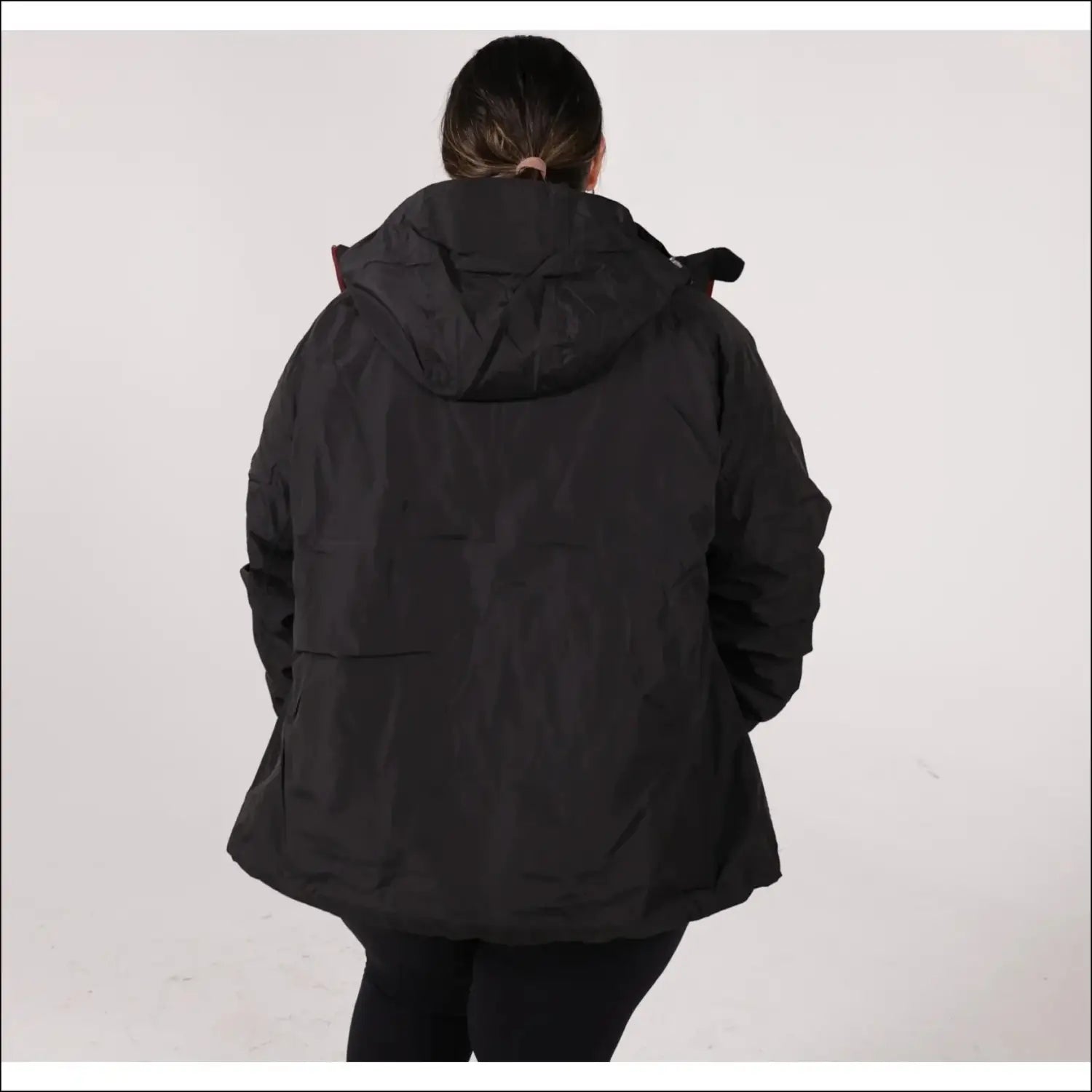 Plus size women’s black hooded winter coat jacket for snow and cold weather