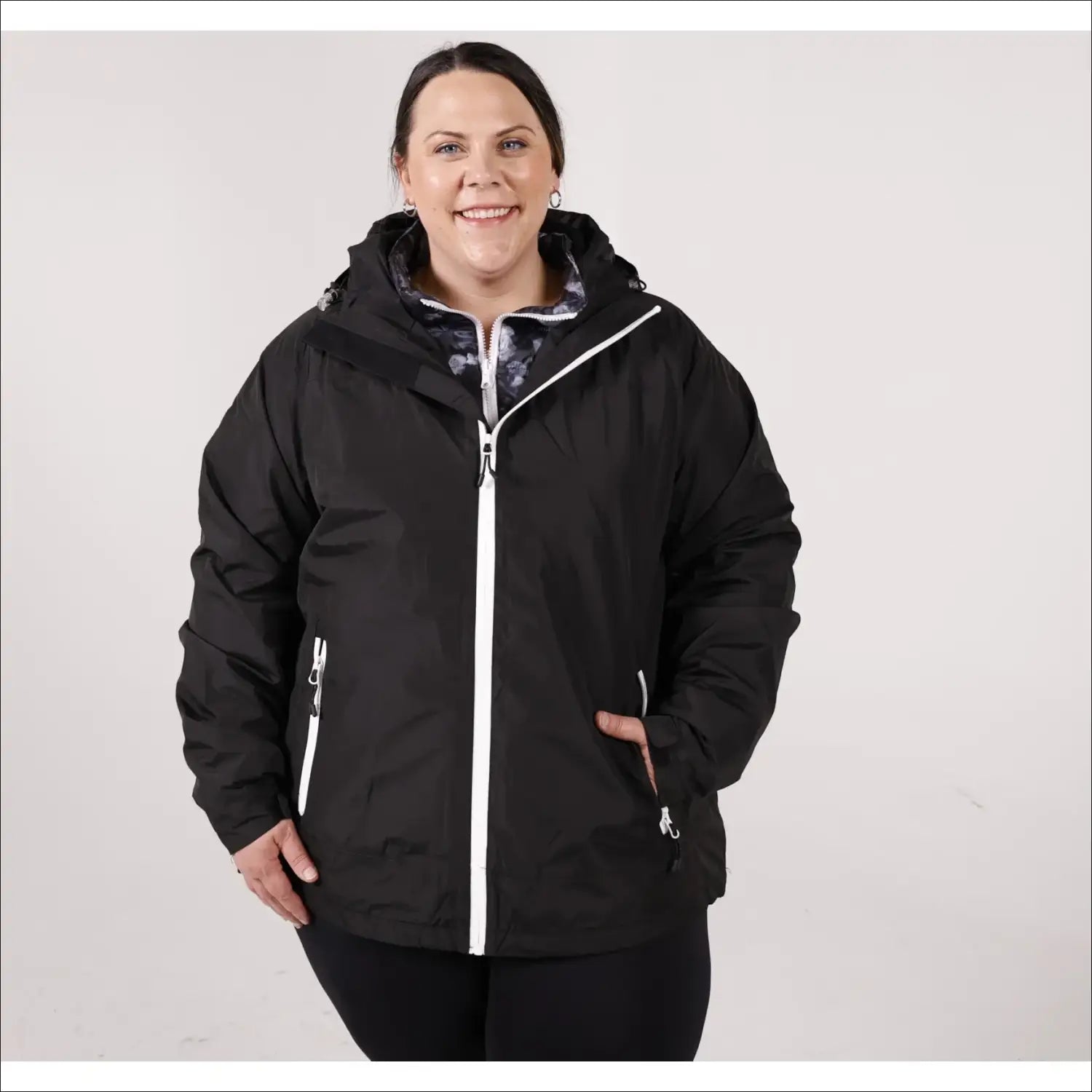 Plus size black hooded winter down alternative 3-in-1 coat jacket for snowy country outdoor wear