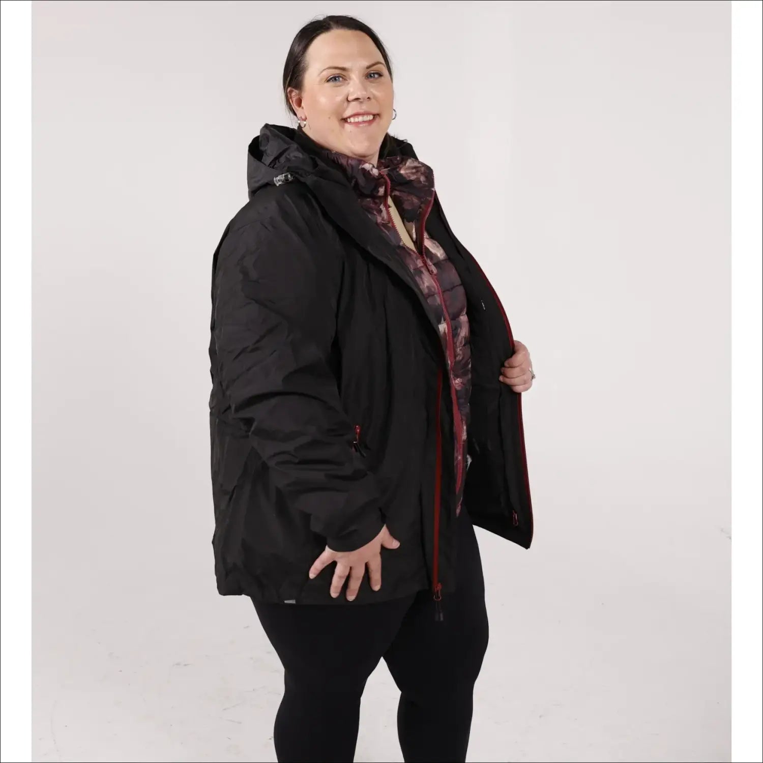 Black hooded winter coat from Women’s Plus Size 1X-6X Winter Down Alternative 3-in-1 Coat Jacket Snow Country Outerwear Alps