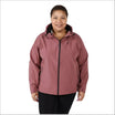 Woman wearing a mauve hooded jacket from Women’s Plus Size Micro Fleece Shell Outerwear