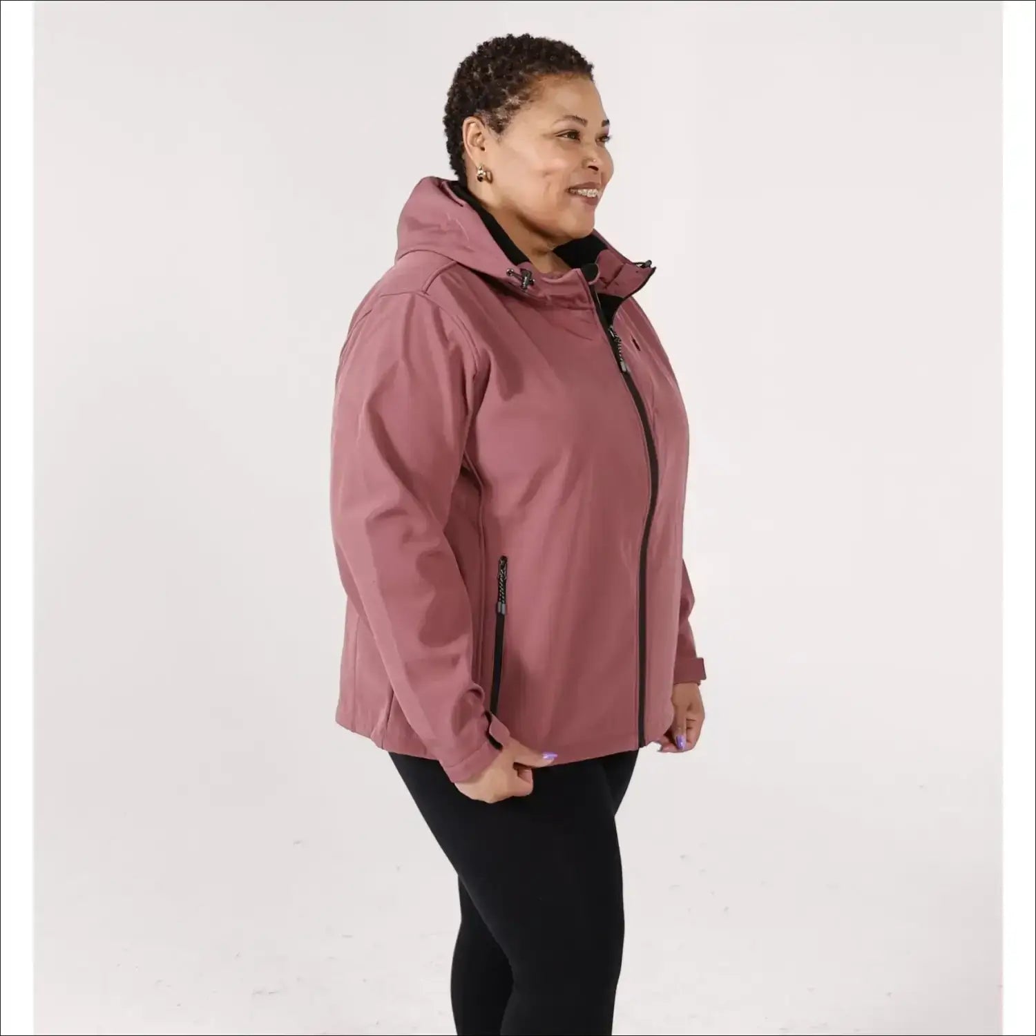 Dusty rose hooded jacket from Women’s Plus Size Micro Fleece Soft Shell Outerwear