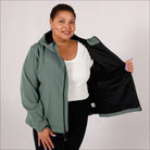 Women’s sage green hooded jacket from Plus Size 1X-6X Micro Fleece Soft Shell collection