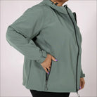 Sage green hooded jacket for women plus size micro fleece soft shell spring fall outerwear