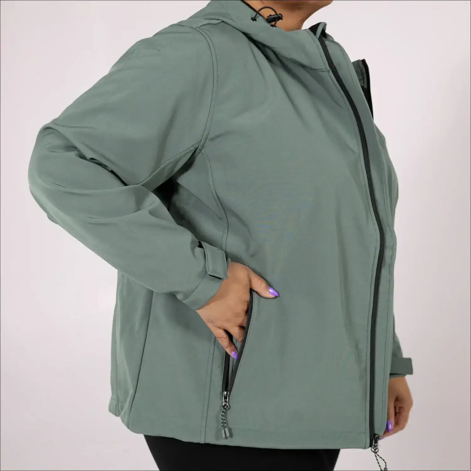 Sage green hooded jacket for women plus size micro fleece soft shell spring fall outerwear