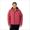 Woman in a red hooded zippered plus size micro fleece soft shell jacket for spring or fall