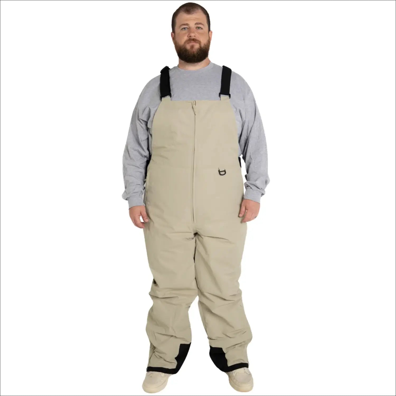 Beige snow bib overalls for men from Snow Country Outerwear in various sizes
