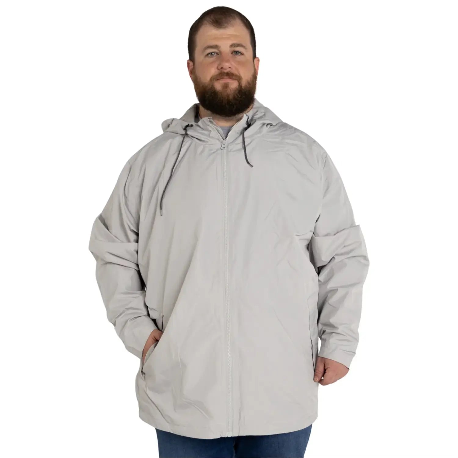Gray hooded anorak from Men’s Big 3XL-7XL Rain Jacket Windguard Windbreaker Coat