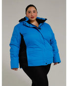Blue and black puffer jacket from Snow Country Outerwear Women’s Aspen Ski Coat