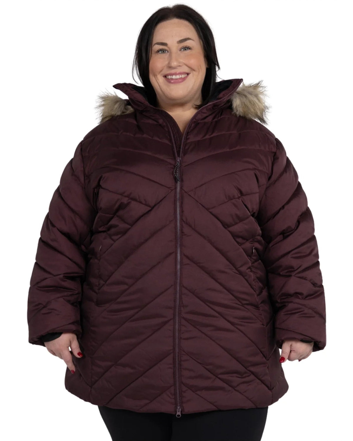 Eggplant The Axtell plus size hooded winter parka, front