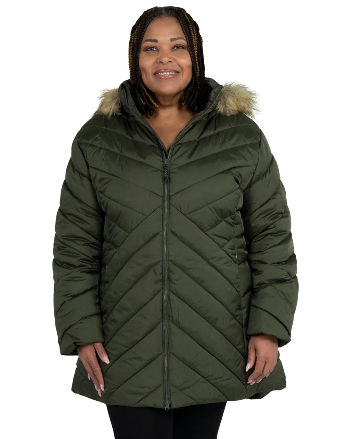 Hunter Green The Axtell plus size hooded winter parka, front