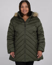 Hunter Green The Axtell plus size hooded winter parka, front close up