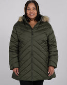 Hunter Green The Axtell plus size hooded winter parka, front close up