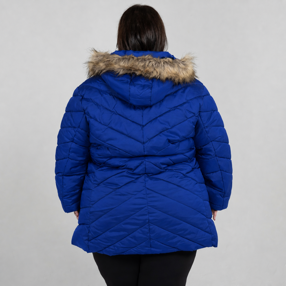 Midnight Blue Axtell plus size parka, sizes 1X to 6X, back view on model