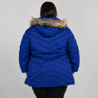 Midnight Blue Axtell plus size parka, sizes 1X to 6X, back view on model
