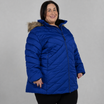 Midnight Blue Axtell plus size parka, sizes 1X to 6X, front angle on model