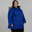 Midnight Blue Axtell plus size parka, sizes 1X to 6X, front angle on model