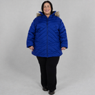 Midnight Blue Axtell plus size parka, sizes 1X to 6X, front view on model