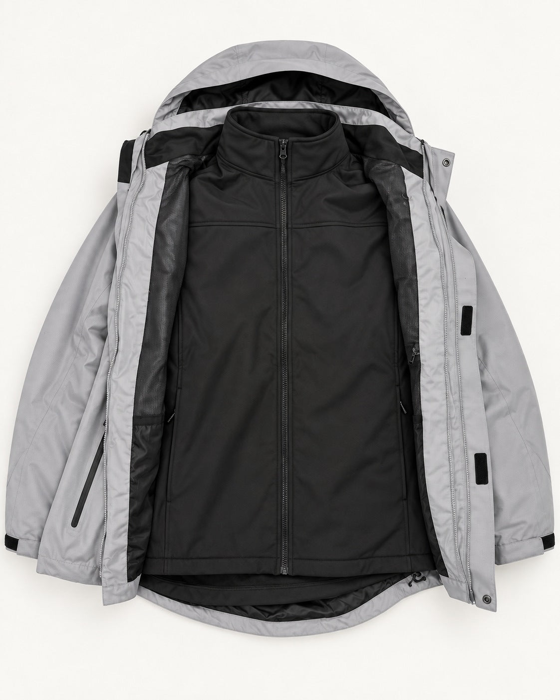 Grey/ Black Cascade big and tall 3 in 1 winter jacket, 2XL to 7XL, shell with soft shell liner zipped in