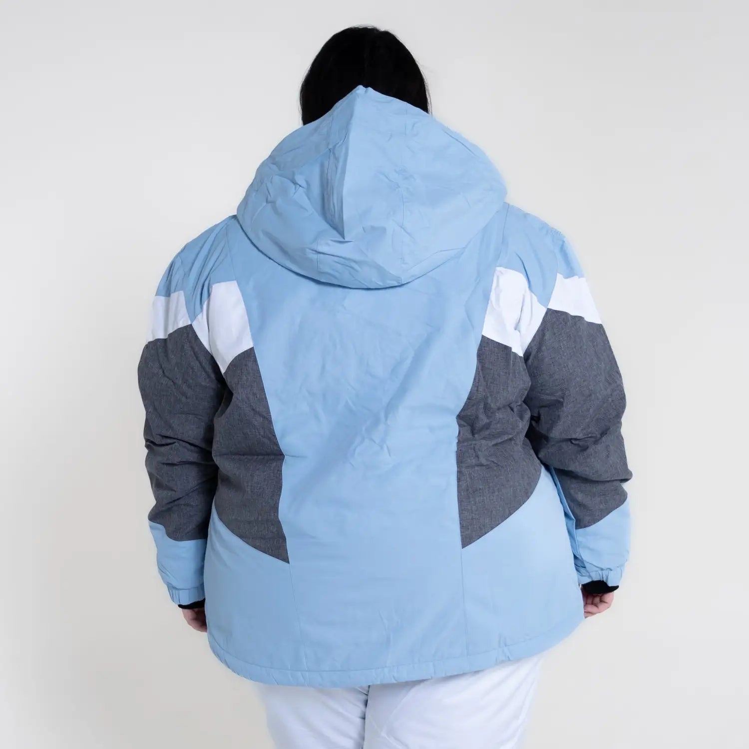Blue gray white hooded winter jacket from Snow Country Outerwear Women’s Plus Size Ski Collection