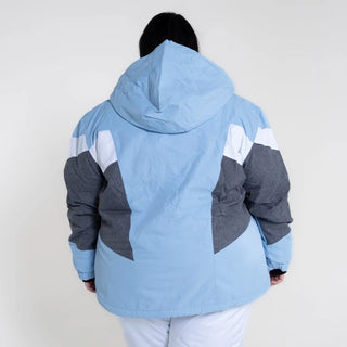 Blue gray white hooded winter jacket from Snow Country Outerwear Women’s Plus Size Ski Collection
