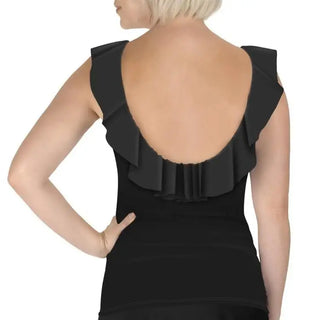 Black ruffled tank top from Carole Hochman Women’s Ruffle Plunge Tankini Swimsuit Top